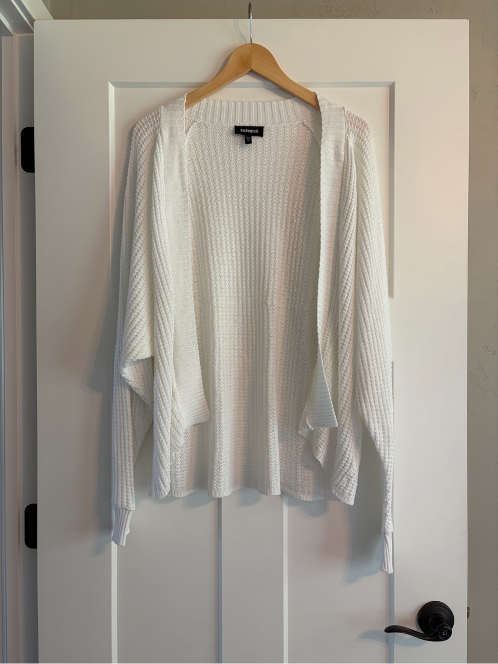 Express White Open Front Waffle Knit Cardigan XS